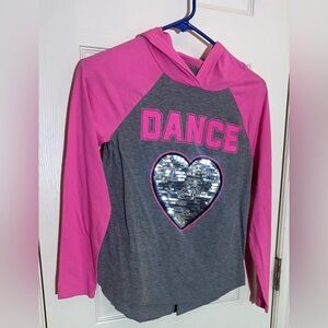 Justice Girls Dance shirt long sleeve shirt with hood size 12 like new